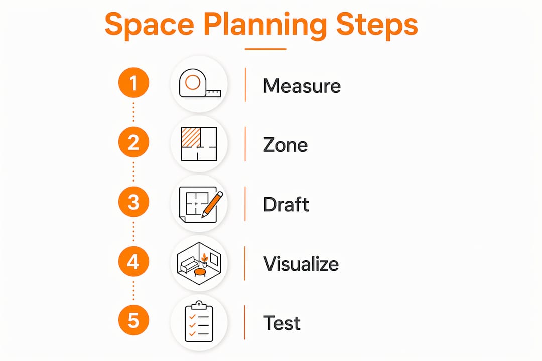 Infographic showing five key steps of space planning process