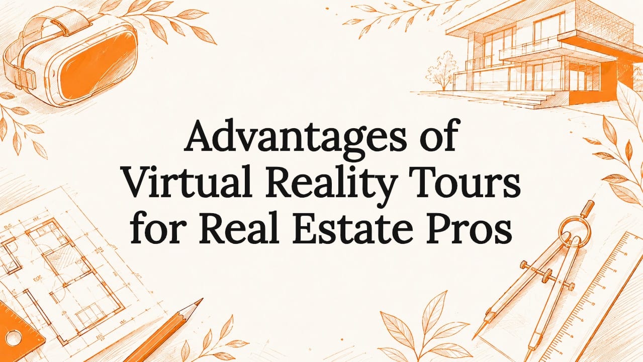 Decorative virtual reality real estate title card illustration