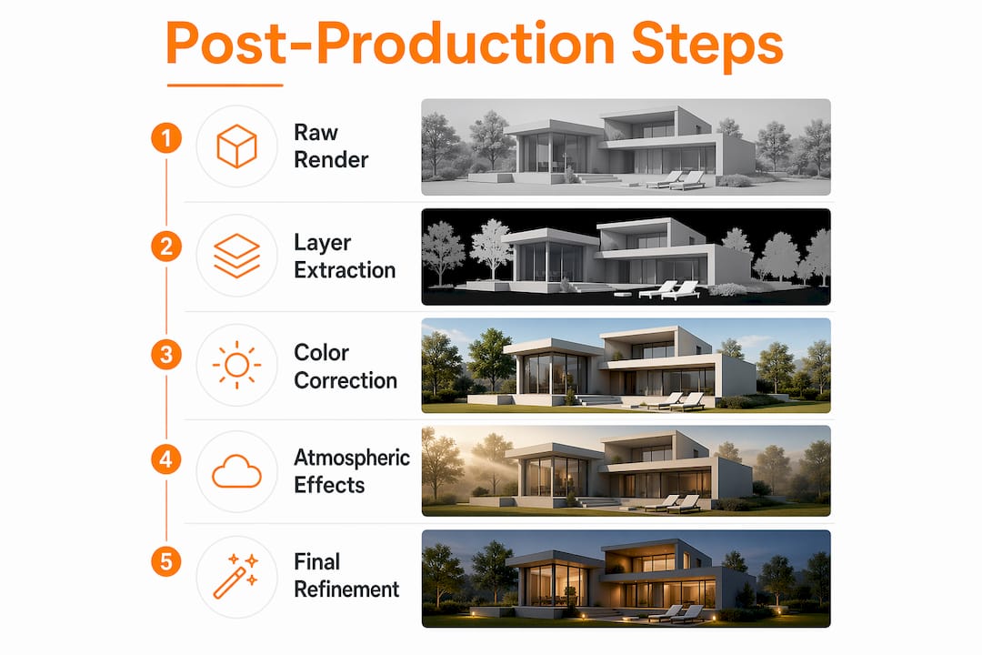 Infographic showing key post-production rendering steps