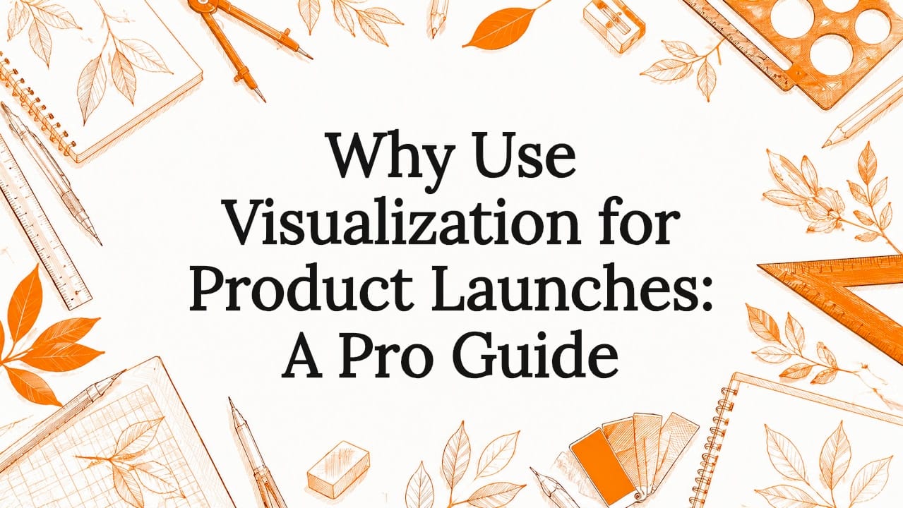 Decorative title card illustration with product design tools