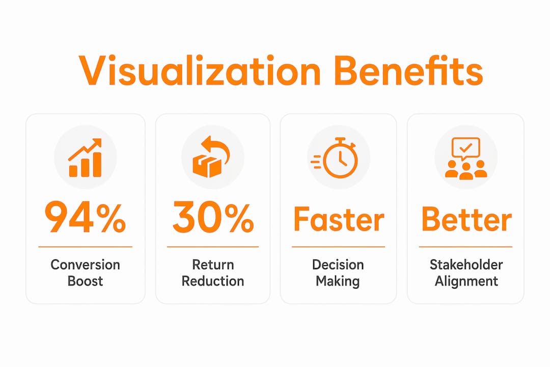 Infographic showing key business benefits of product visualization