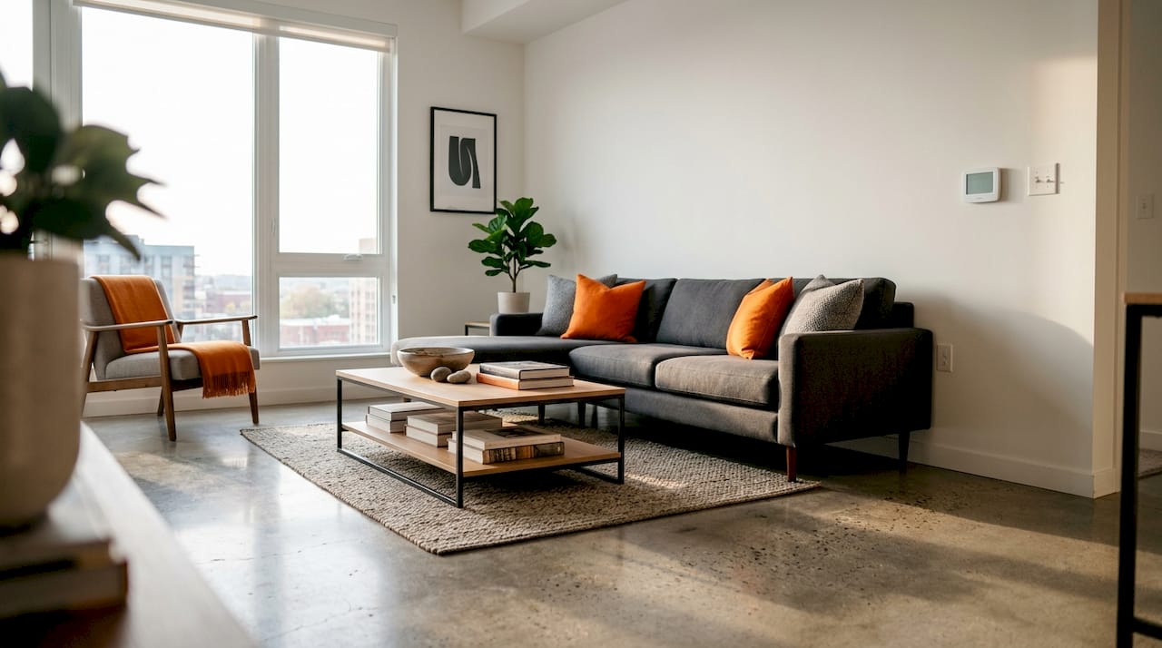 Photorealistic virtually staged living room interior