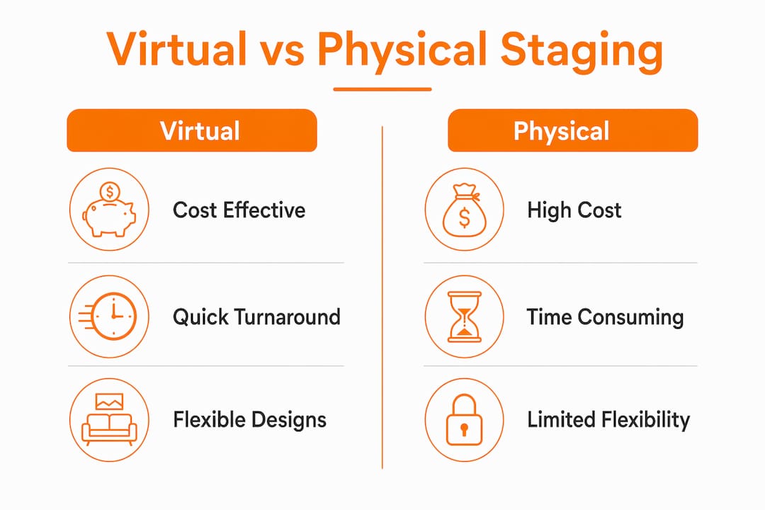 Infographic comparing virtual and physical staging benefits