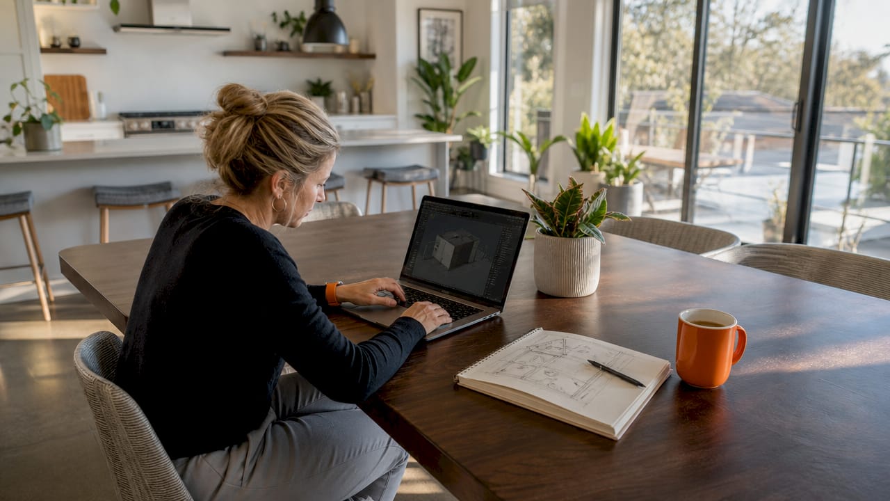 Architect working on 3D model at desk