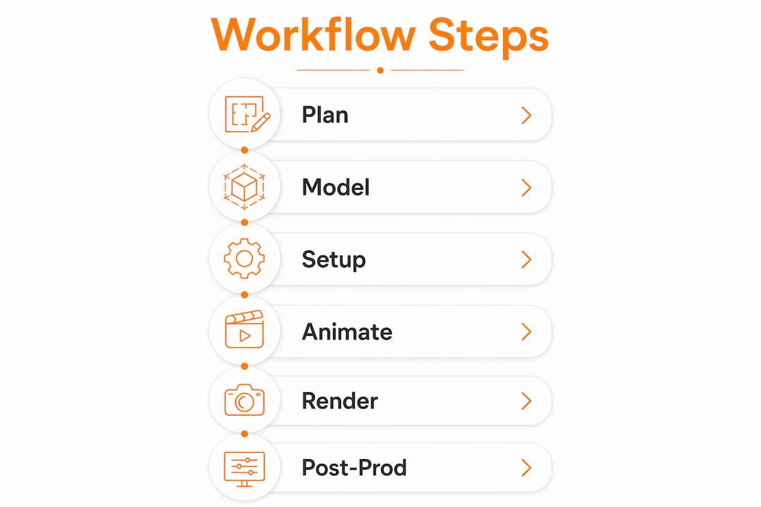 Infographic showing architectural animation workflow steps