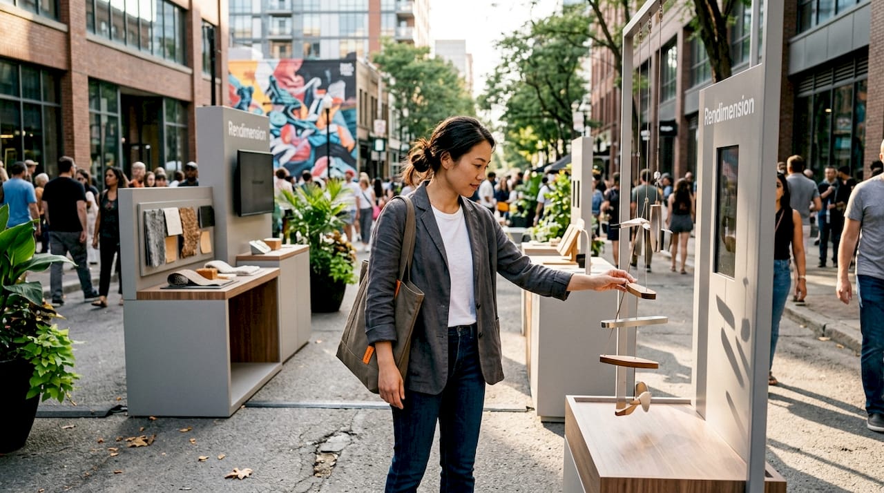 Woman exploring immersive retail installation