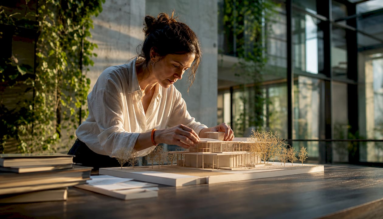 Architect adjusting 3D model in office