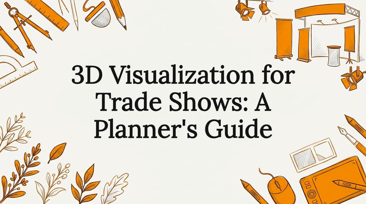 Decorative title card illustration with design tools and botanicals