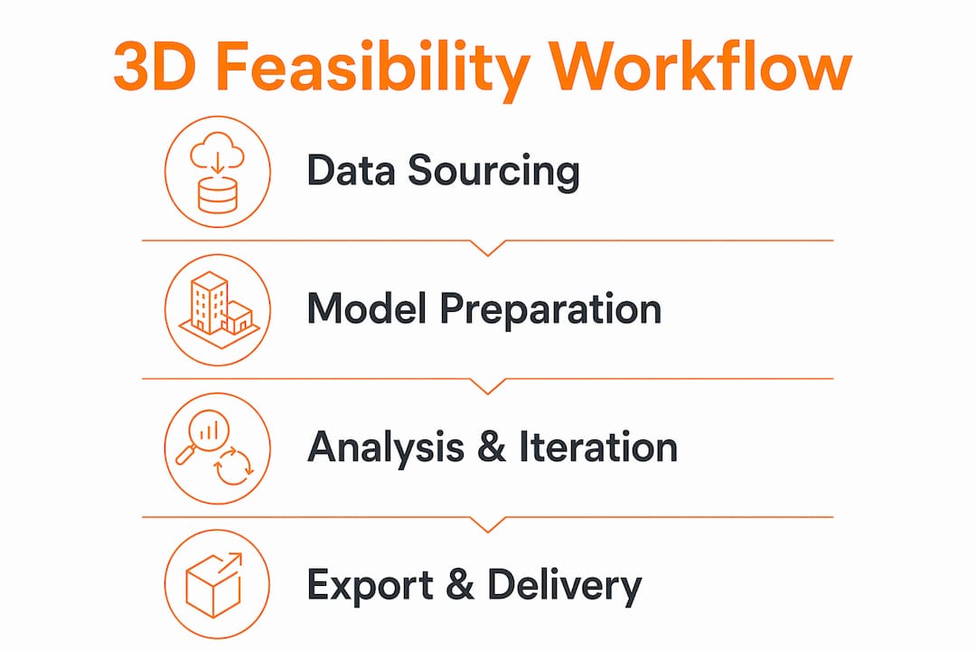 Infographic showing 3D feasibility workflow steps