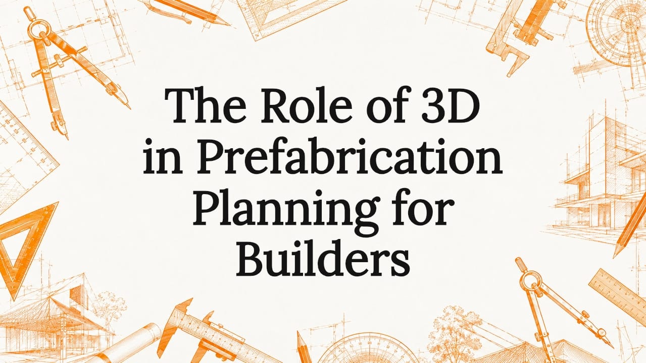 Decorative title card illustration for 3D prefabrication