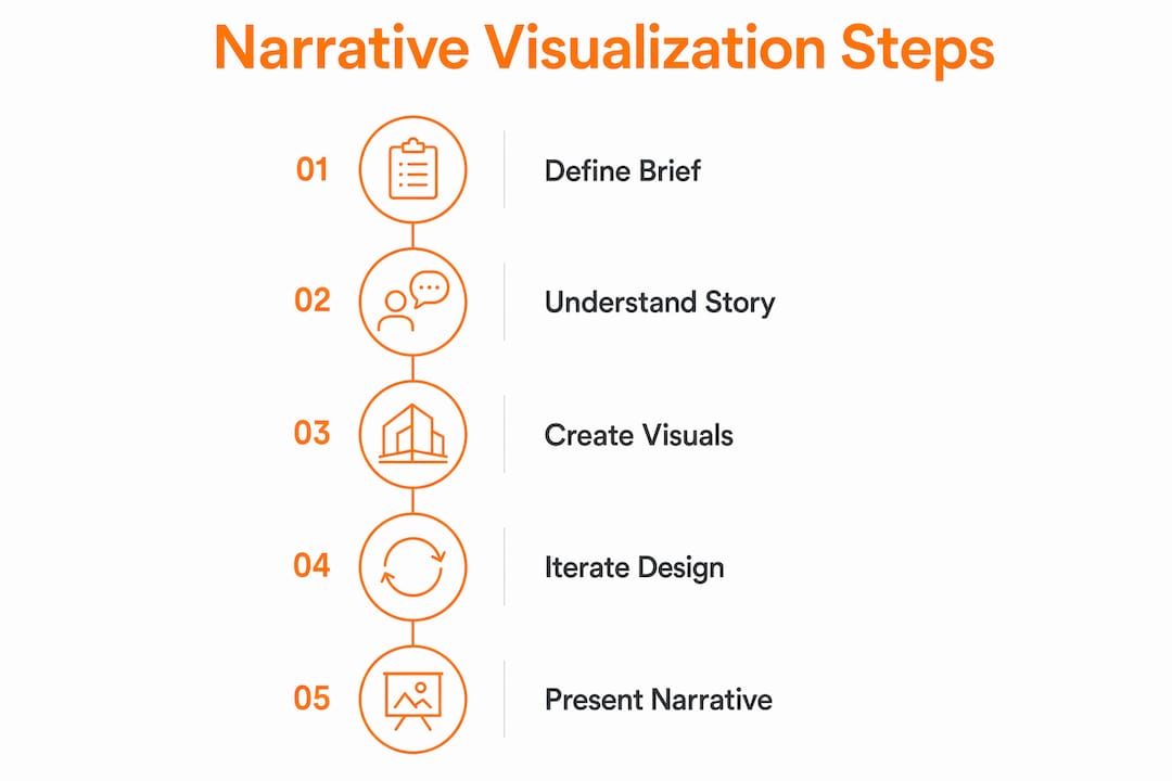 Infographic showing architectural narrative visualization process