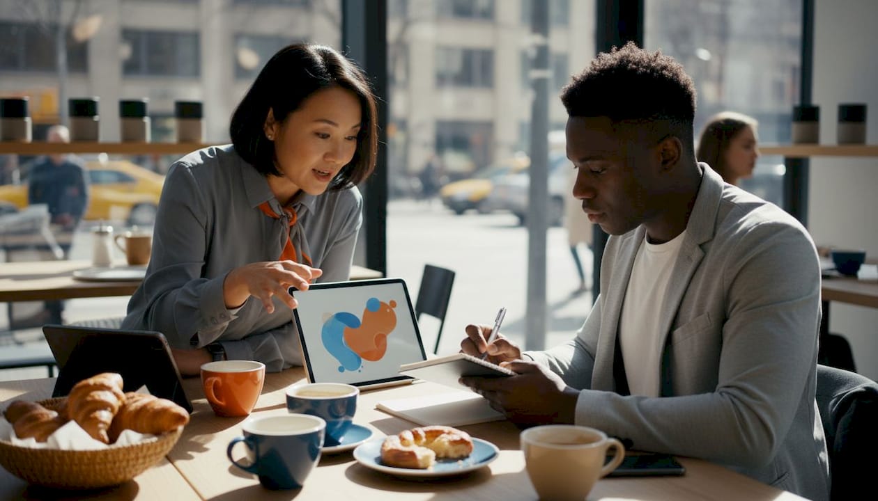 Diverse team researching construction marketing strategies