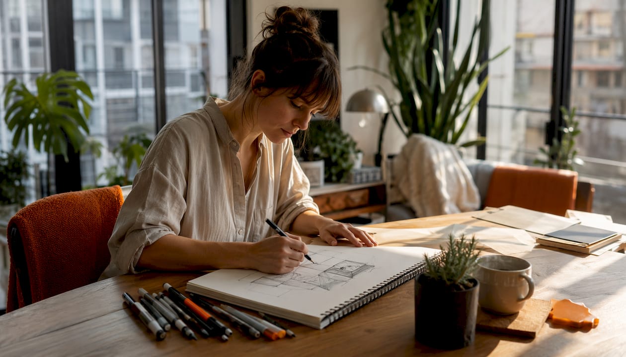 Designer sketching hand-drawn concept diagram