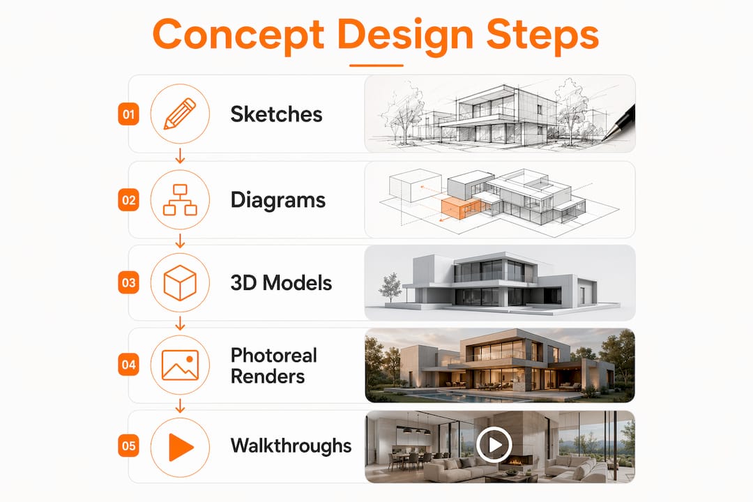 Infographic showing concept design process steps