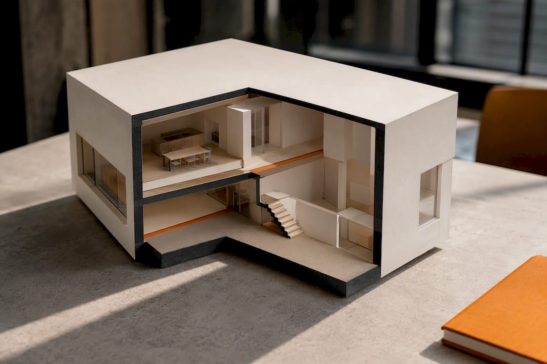Architectural massing with strategic cut plane