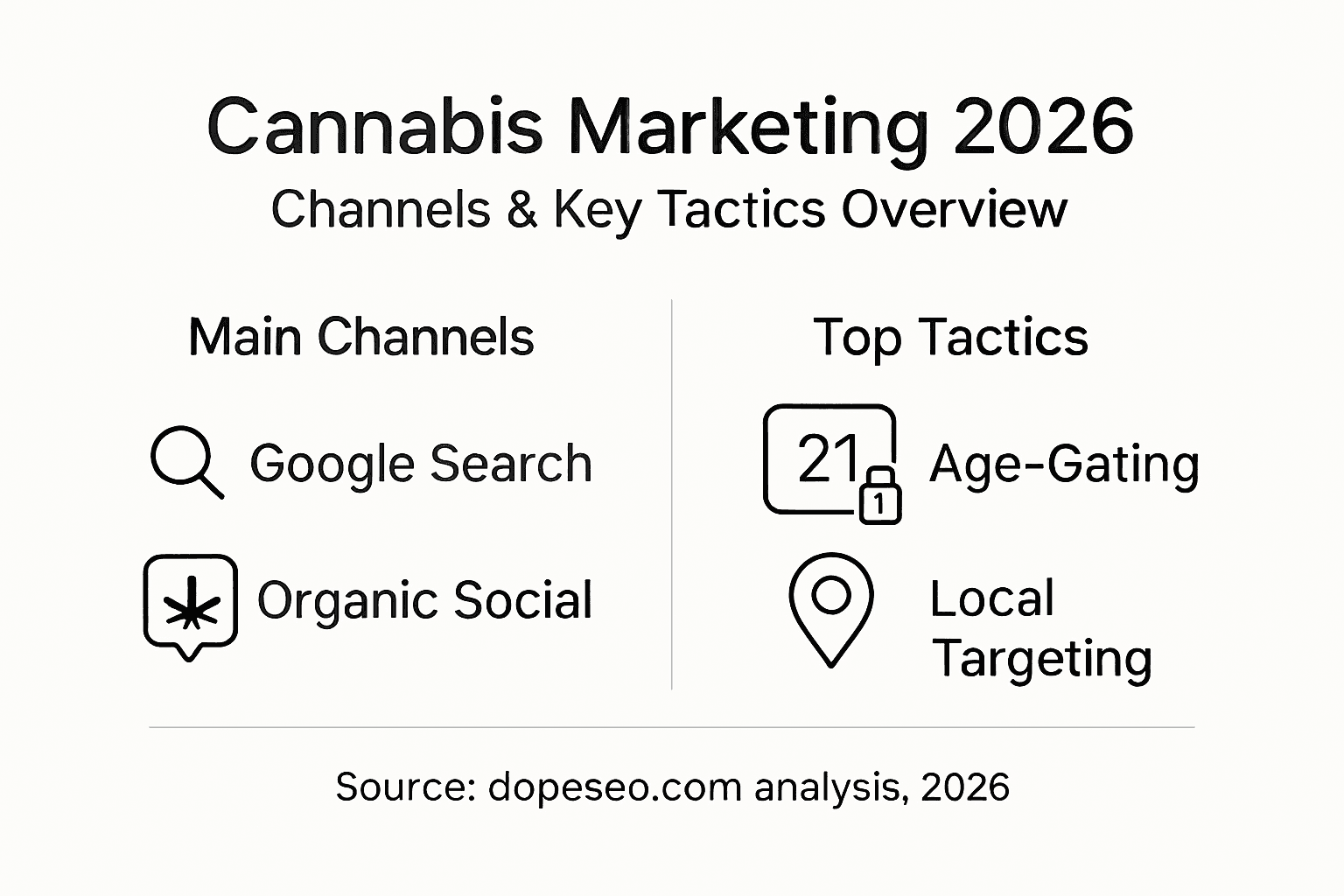 Infographic outlining cannabis marketing channels and tactics