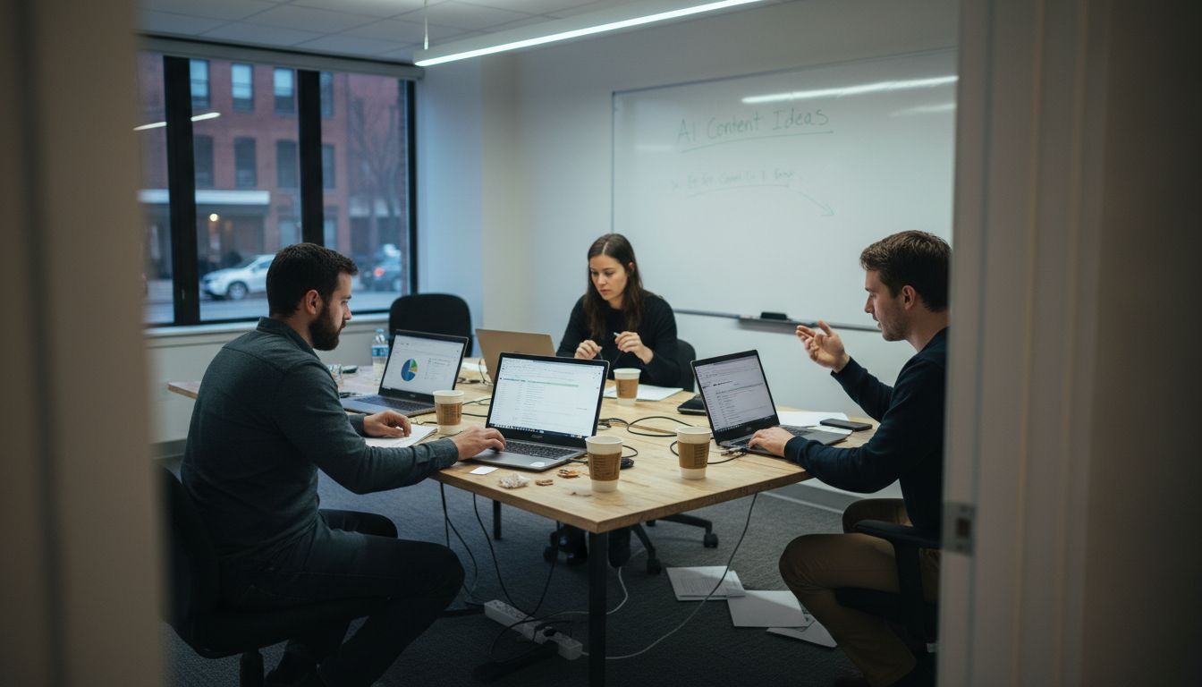 Team meeting reviewing SEO AI strategies
