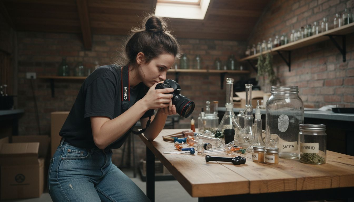 Staff photographing cannabis products in dispensary