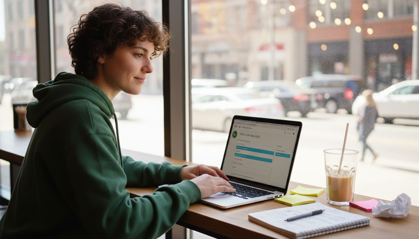 Updating cannabis dispensary Google Business Profile in café