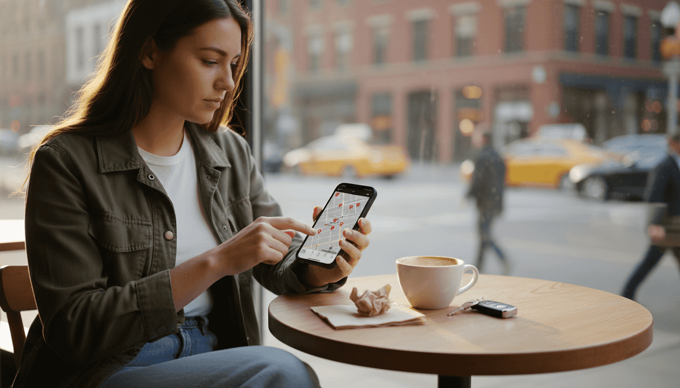 Woman searching dispensary locations on phone
