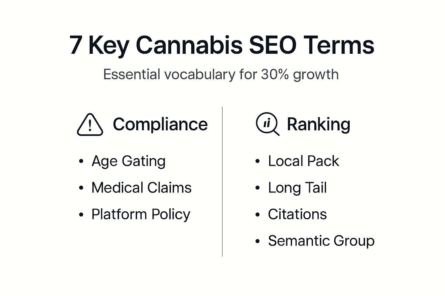 Infographic highlighting seven cannabis SEO terms