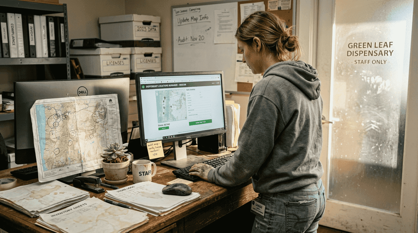 Dispensary staff preparing local SEO data