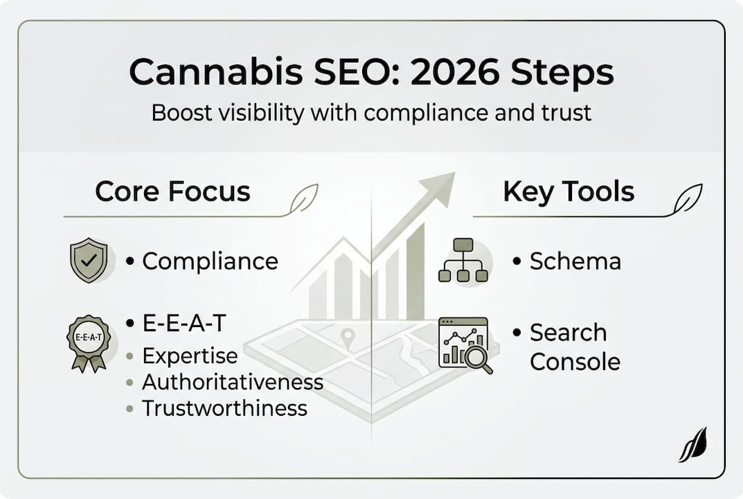 Infographic summarizing key cannabis SEO strategy steps