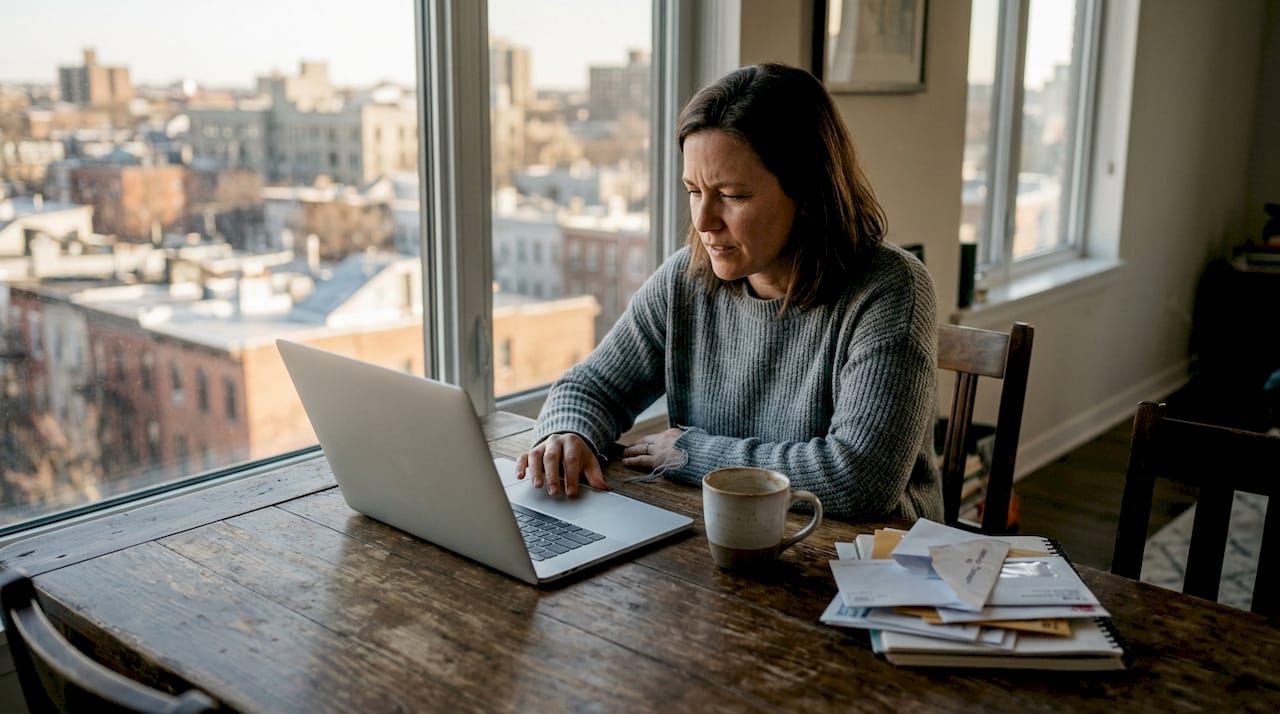 Business owner updating Google profile at kitchen table