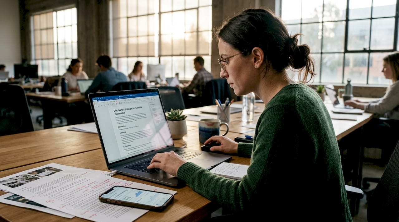 Editor working on cannabis SEO article