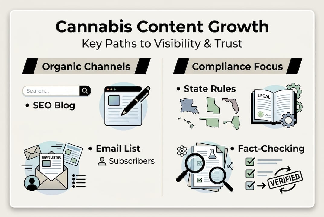 Infographic showing cannabis content marketing strategies