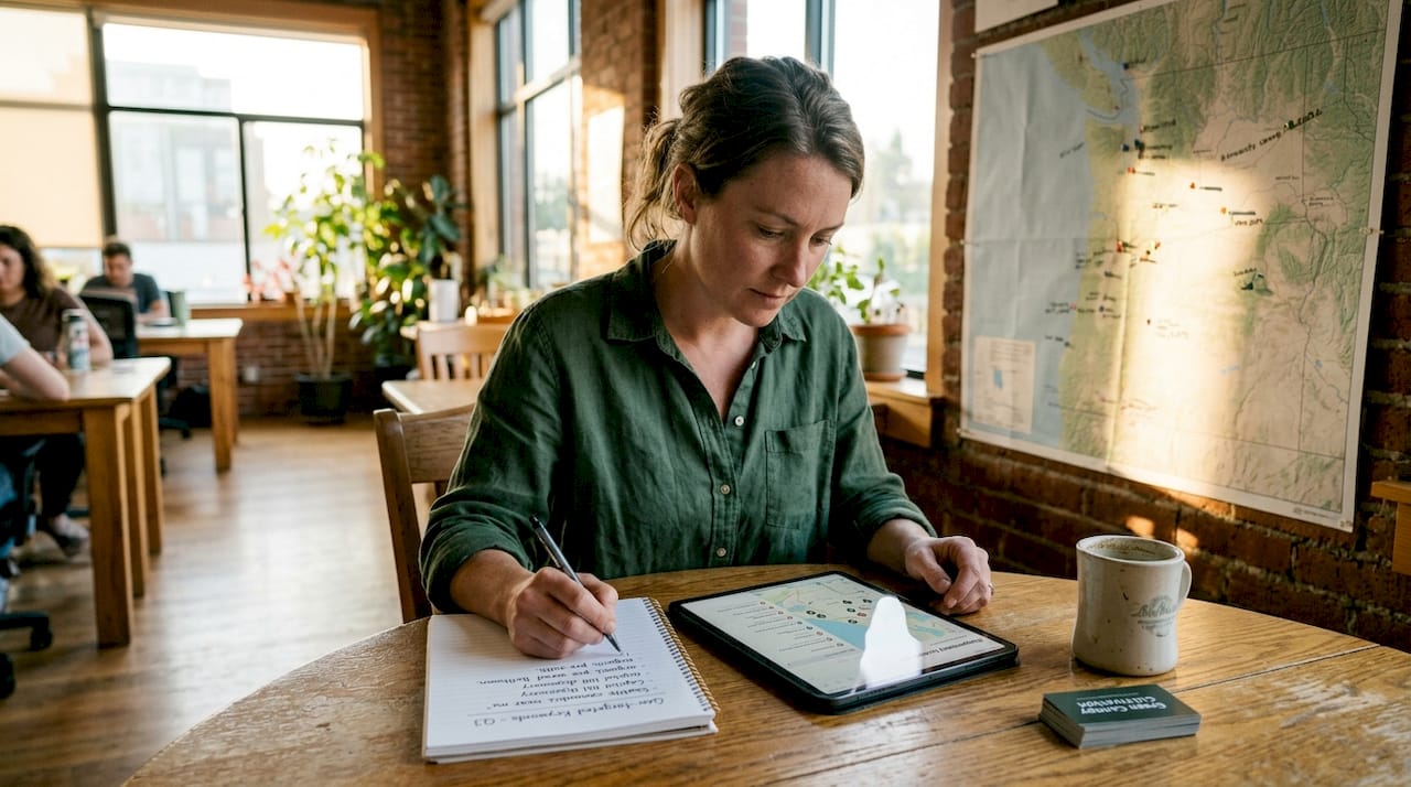 Manager optimizing local SEO cannabis workspace