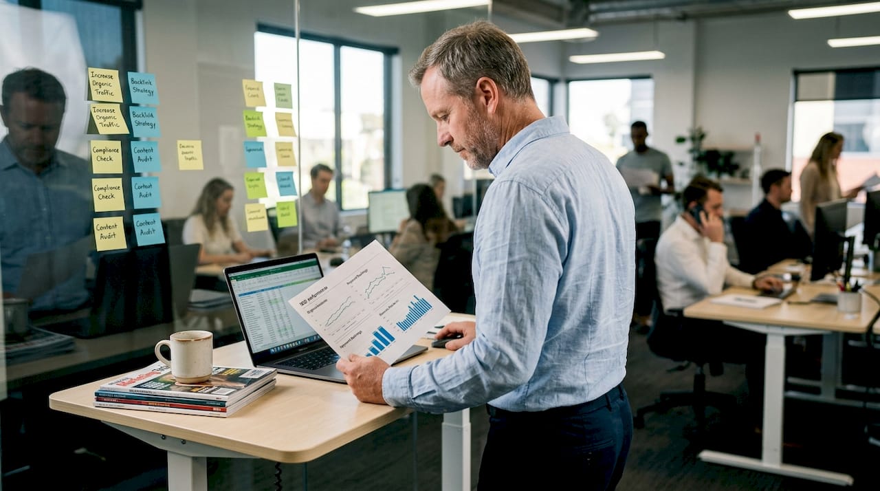 Man analyzing organic SEO growth results