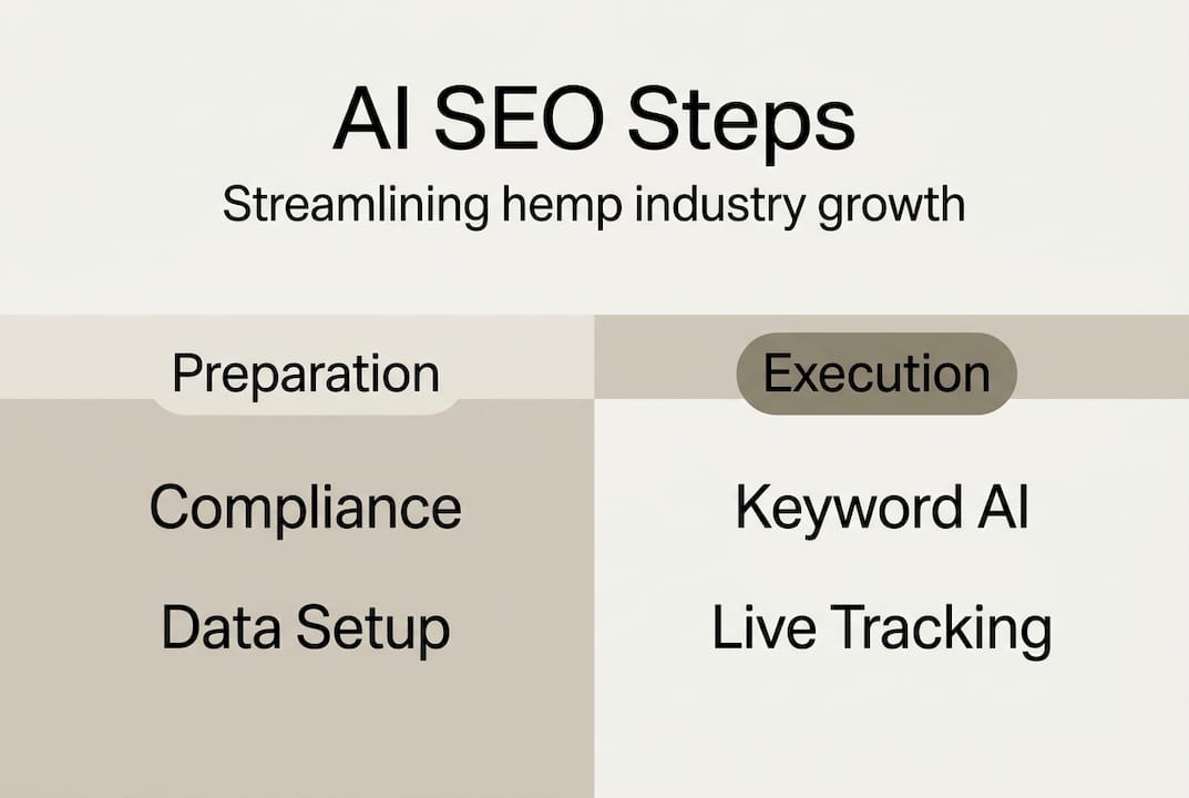 Infographic showing AI SEO steps for hemp