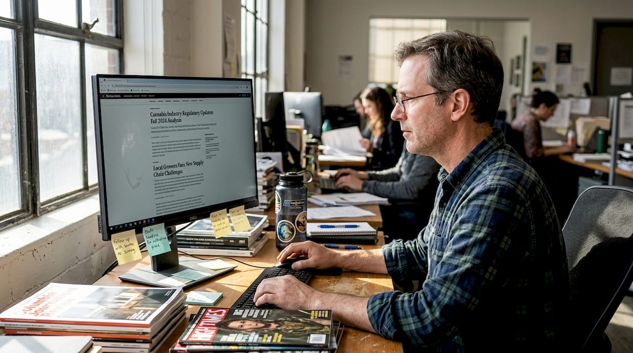 Editor reviewing cannabis industry website