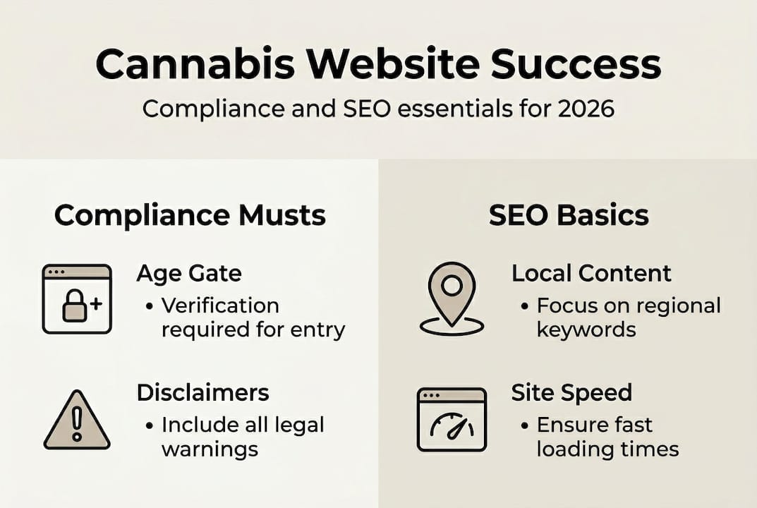 Infographic outlining cannabis compliance and SEO basics