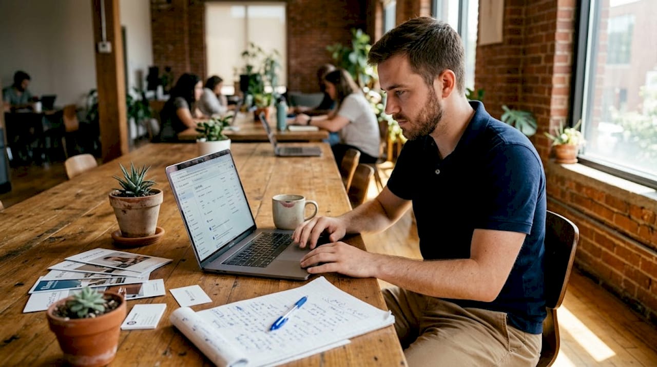 Worker updating Google Business Profile