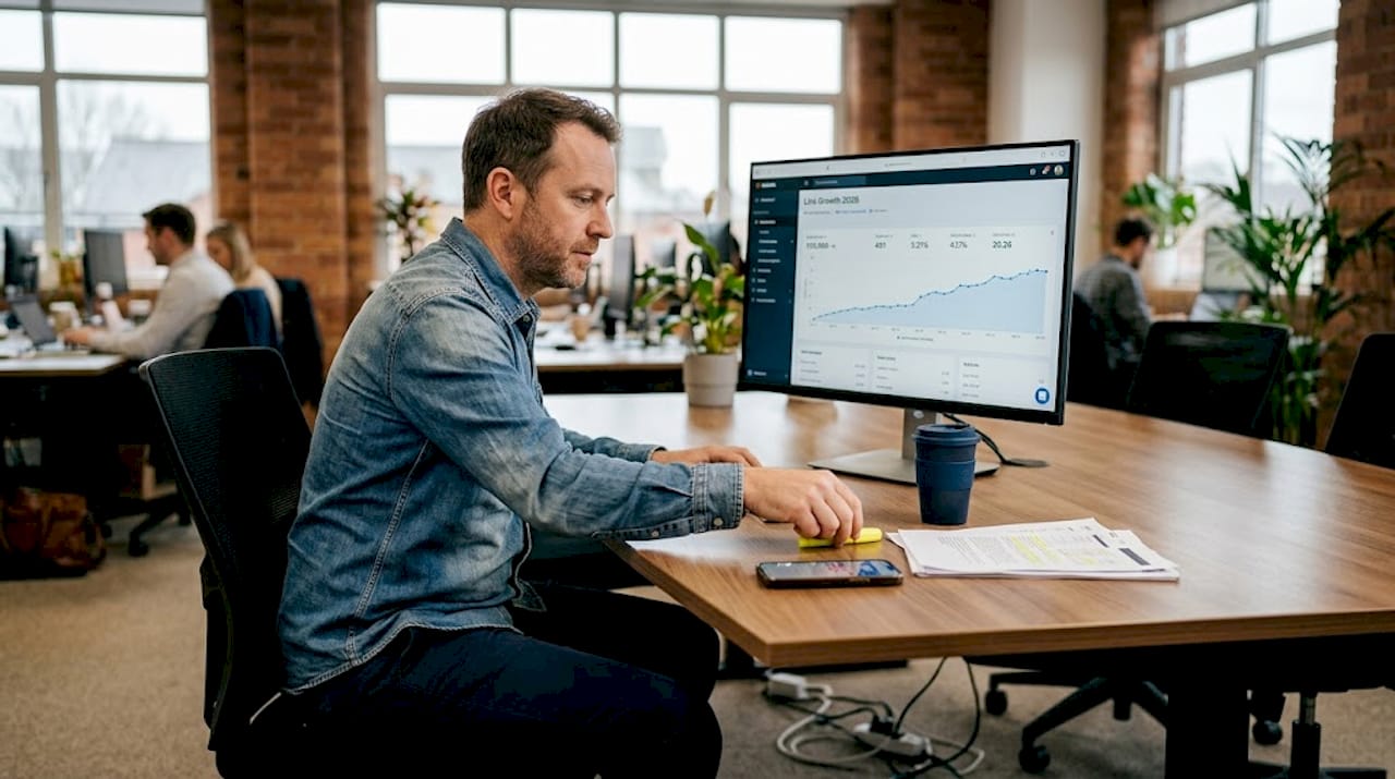 Consultant reviewing cannabis SEO backlink analytics