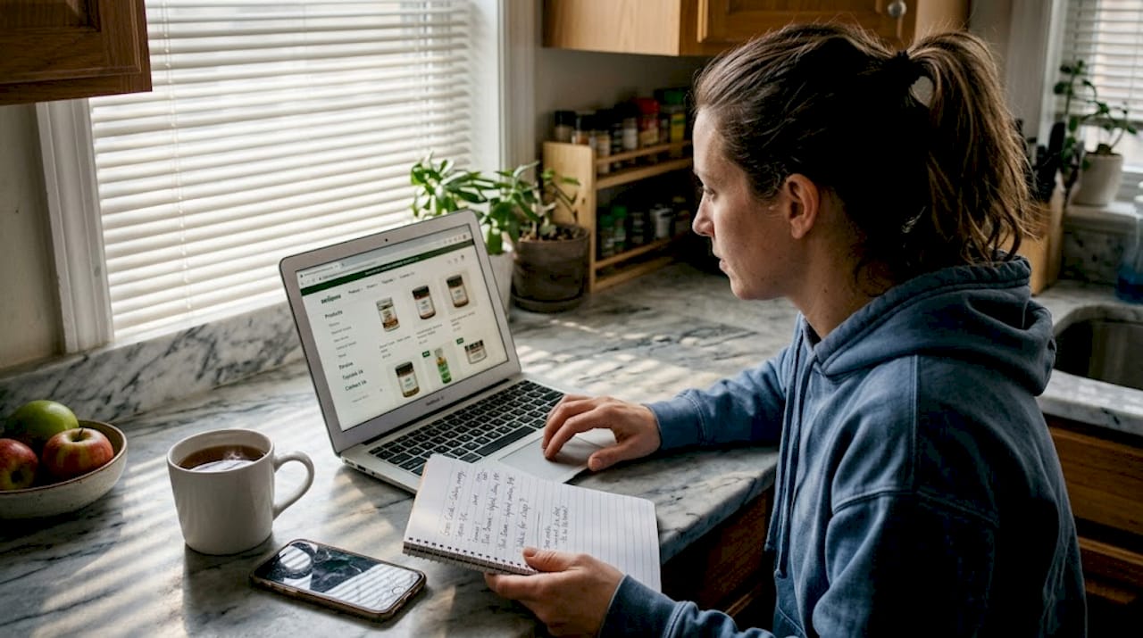 Customer compares cannabis products online at home