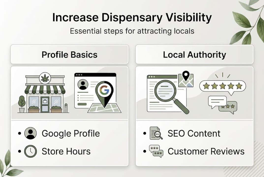 Infographic with steps for dispensary visibility