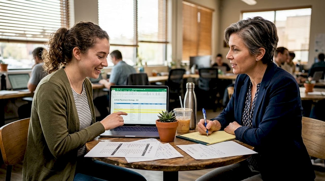 Professionals planning contextual backlink outreach