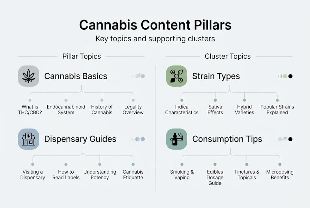 Infographic of cannabis pillar cluster model