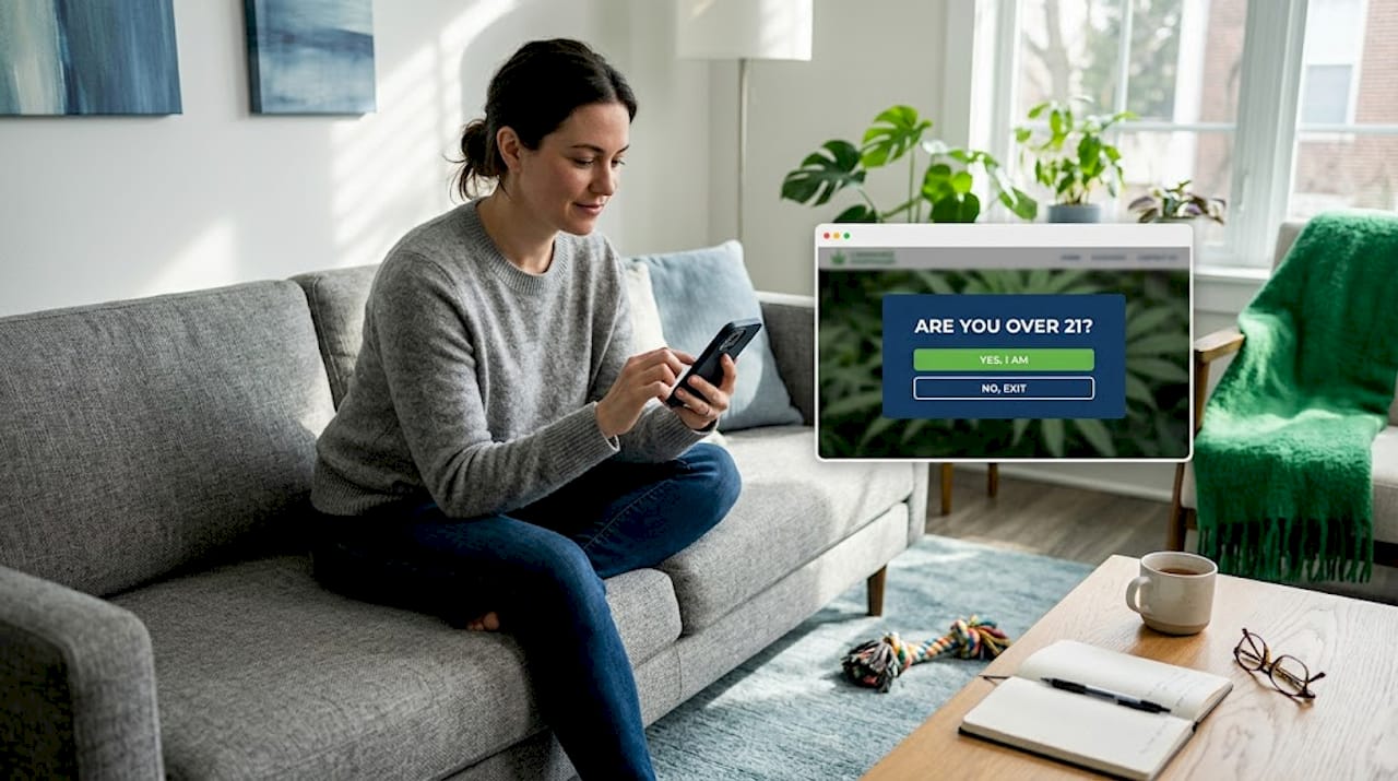 Customer uses mobile to browse dispensary website