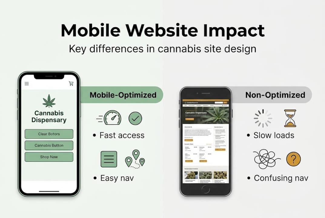 Infographic comparing mobile vs non-mobile cannabis websites