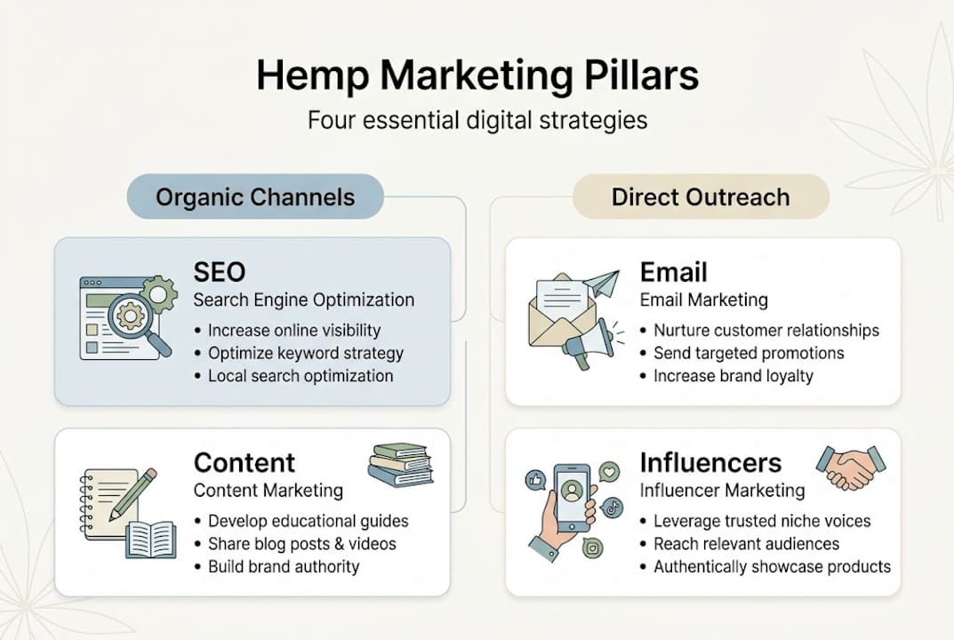 Infographic of four hemp marketing pillars
