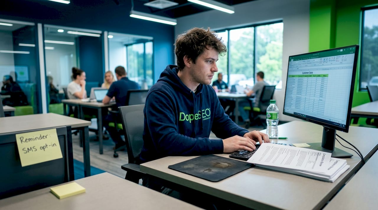 Compliance coordinator entering cannabis marketing data