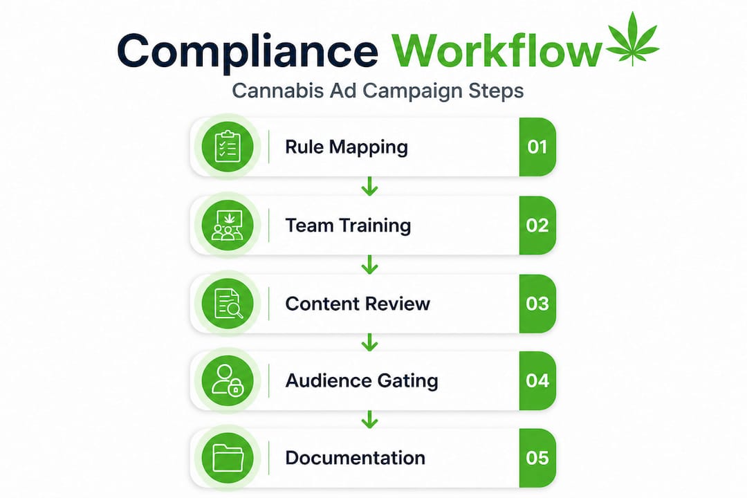 Infographic showing cannabis ad compliance steps