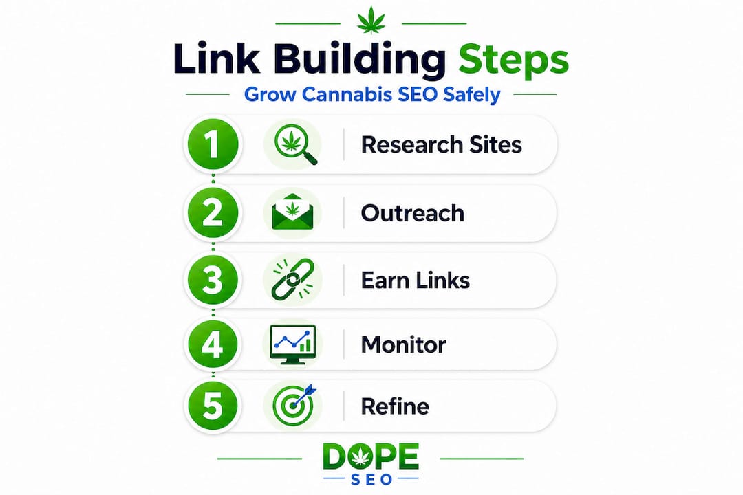 Cannabis link building steps visual flow