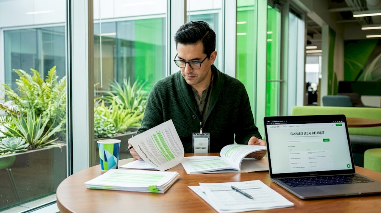 Compliance specialist reviewing cannabis regulations