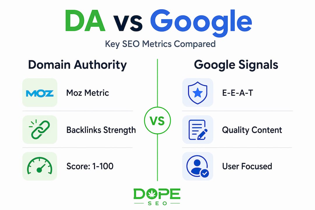 Infographic comparing Domain Authority with Google ranking