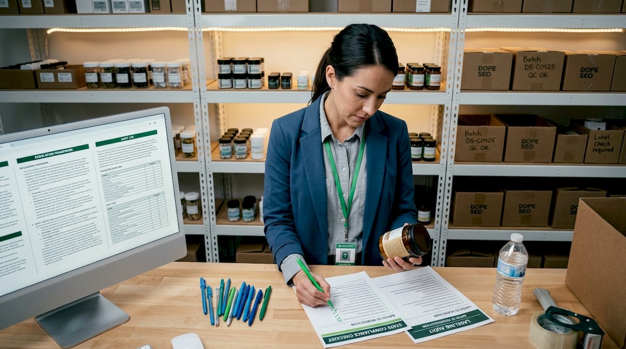 Compliance officer checking dispensary product labels